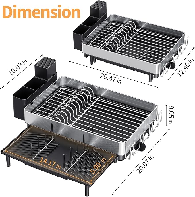 Urackify Dish Rack for Kitchen Counter, 304 Stainless Steel Dish Drying Rack - Image 7