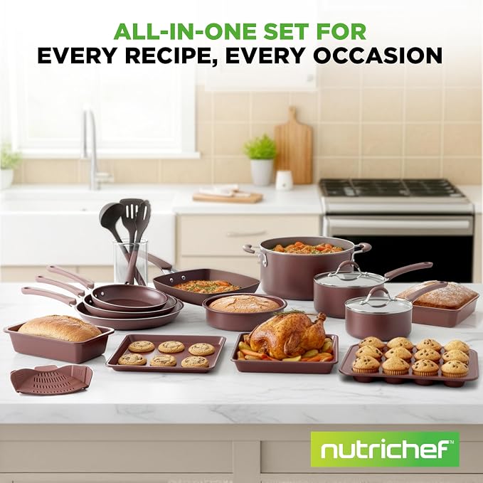 NutriChef 20 Piece Professional Home Kitchen Cookware and Bakeware, Pots and - Image 7