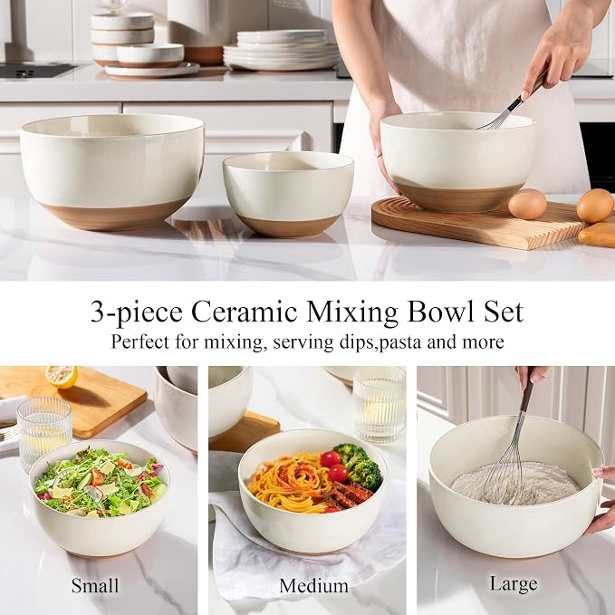 AmorArc Ceramic Mixing Bowls|Nesting Bowls Set of 3 - Image 5