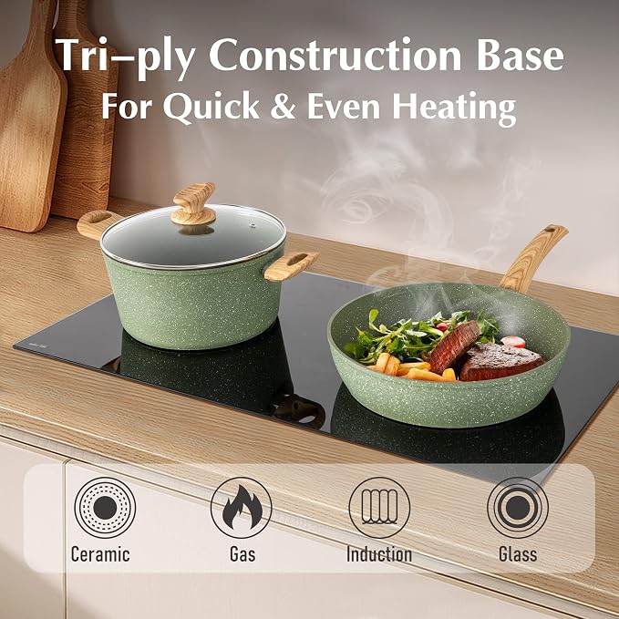 MAISON ARTS Pots and Pans Set Non Stick, 12 Piece Green Granite Kitchen - Image 5