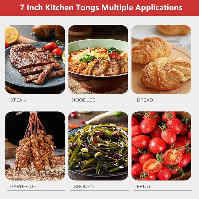 Mini Kitchen Tongs with Silicone Tips, 3-Piece Set, 7-Inch Non-Stick Small - Image 6