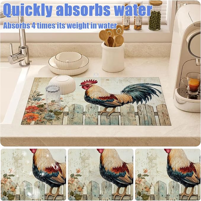 Vintage Rooster Dish Drying Mat - Image 4