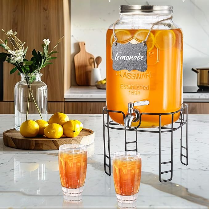 2 Gallon Drink Dispensers for Parties, 1 Pack Glass Beverage Dispenser - Image 3