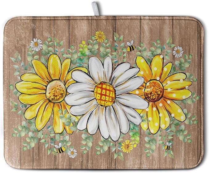 Rustic Daisy Floral Dish Drying Mat by Kwlegh