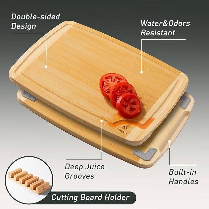 Bamboo Cutting Board Set Non Slip Feet - Image 5