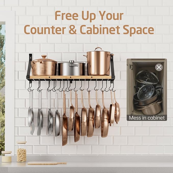 KES Pot Rack Wall Mounted 34 Inch, Pot and Pan Hanging Rack - Image 5