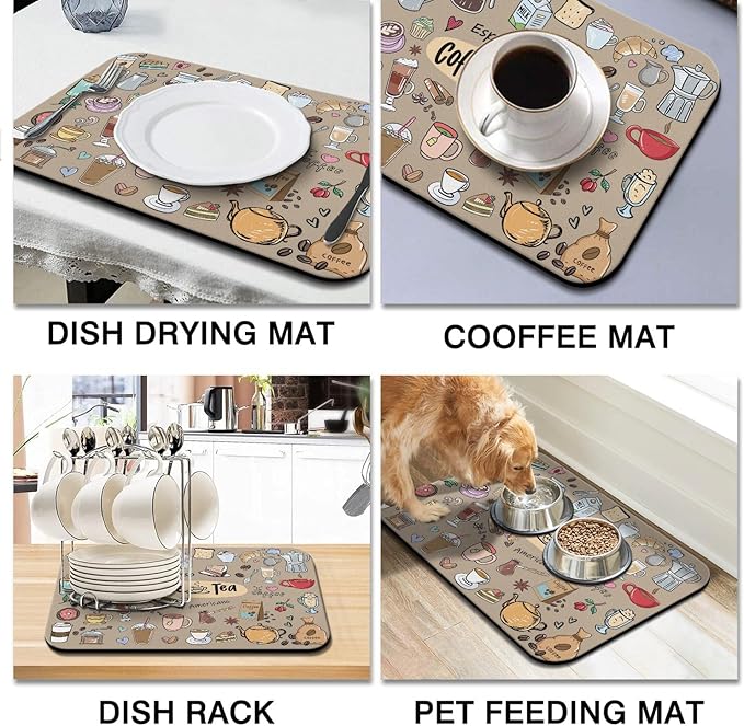 Fun Coffee Bar Mat 24inx18in, Absorbent Hide Stain Anti-Slip Accessories Fit - Image 2