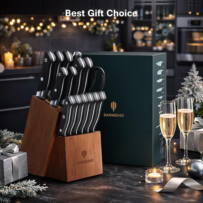 16 PCS Knife Set with Block, Japanese Kitchen Knife Set with 5 Layers High - Image 7
