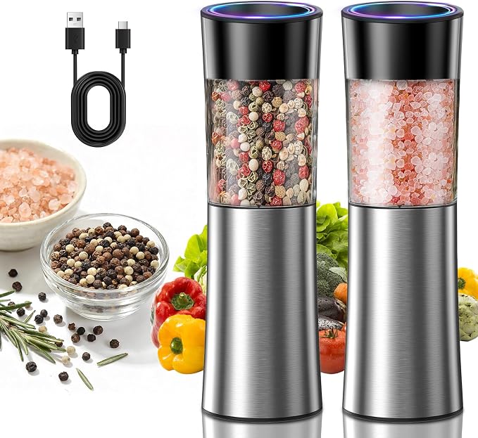 CIRCLE JOY Rechargeable Gravity Electric Salt and Pepper Grinder Set Automatic by CIRCLEJOY