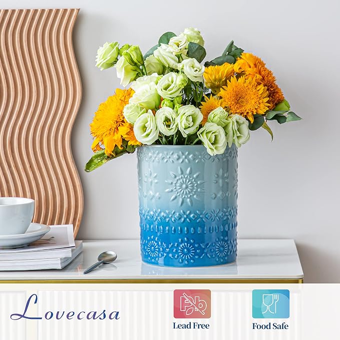 LOVECASA Extra Large Kitchen Utensil Holder, 7.2" Ceramic Farmhouse Utensil - Image 5