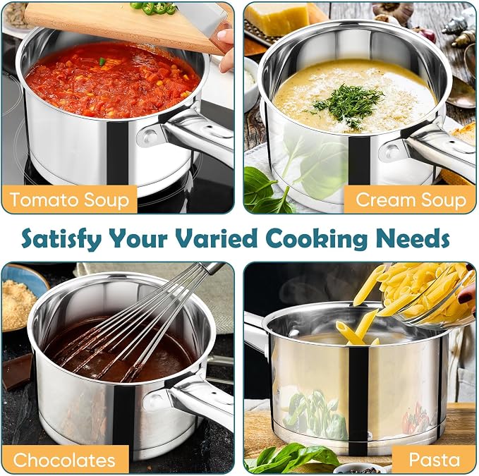 P&P CHEF 3 Quart Saucepan with Lid Set, Stainless Steel Small Cooking Pot - Image 5
