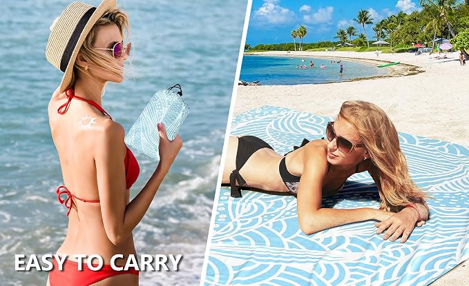 WIWIGO Beach Blanket Waterproof Sandproof Beach Mat 79" X 83"/10'x9'for 2-8 - Image 5