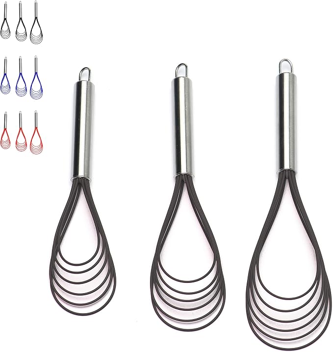 Flat Whisks Stainless Steel, 3 Pack 10''+11''+12'' Set Premium Sturdy-6 by Jell-Cell