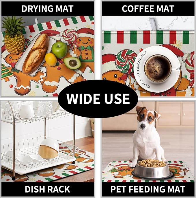 Christmas Dish Drying Mat Gingerbread Man Candy Cane Xmas Tree Drying Mats - Image 7