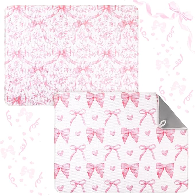SiliFine 2 Pcs Large Coquette Pink Bow Dish Drying Mat Large by SiliFine