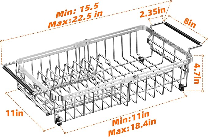 Expandable Dish Drying Rack in Sink, Stainless Steel Over The Sink Dish Drainer - Image 3