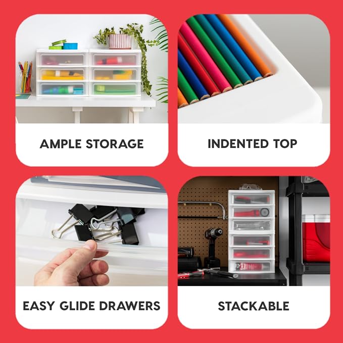 IRIS USA Plastic Stacking Desk Top 3-Drawer Storage Organizer, - Image 4