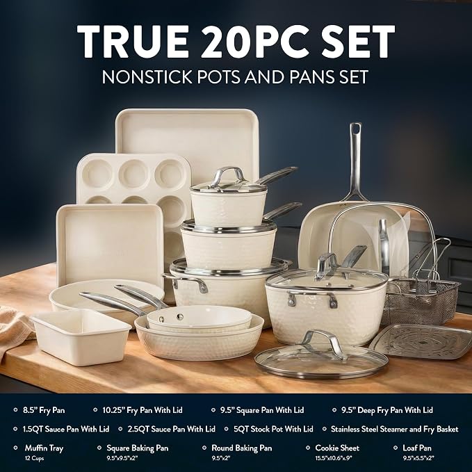 GOTHAM STEEL Hammered 20Pcs Ceramic Cookware Set Nonstick, Induction Pots and - Image 2