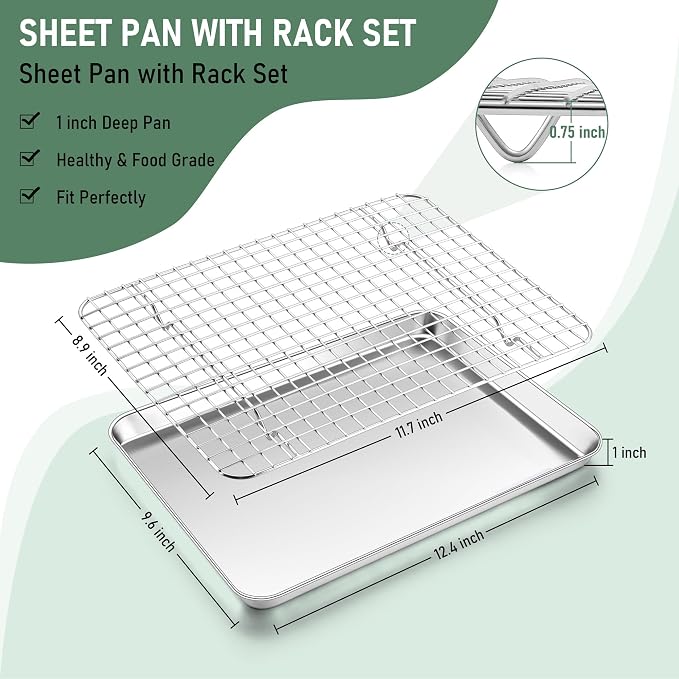 Homikit Quarter Sheet Pan with Wire Rack Set, Stainless Steel Baking Tray with - Image 2
