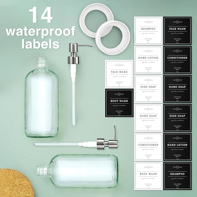 Vine Creations Clear Glass Soap Dispenser, 2 Pack Kitchen Soap Dispenser Set - Image 5