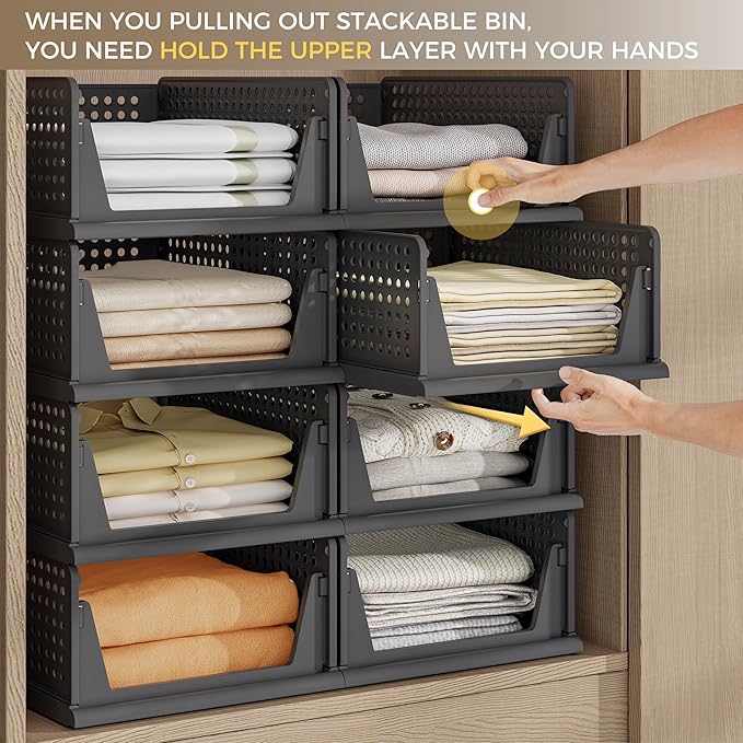 Pinkpum 8 Pack Closet Organizers and Storage Plastic Stackable Storage Bins - Image 3