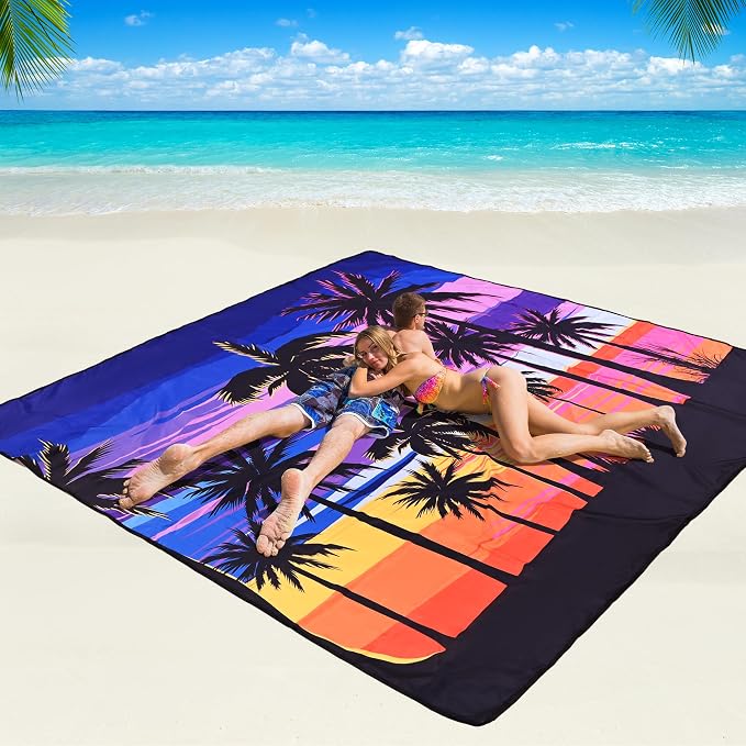 WIWIGO Beach Blanket Waterproof Sandproof Beach Mat 79" X 83"/10'x9'for 2-8 by WIWIGO