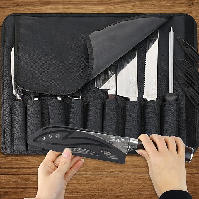 Dfito Chef Knife Sets with Roll Bag, 9 Pieces Professional Knife Set, High - Image 2
