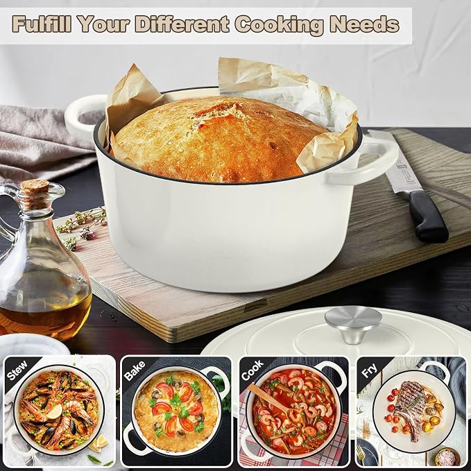 P&P CHEF 7QT Enameled Dutch Oven, Cast Iron Dutch Oven Pot - Image 7