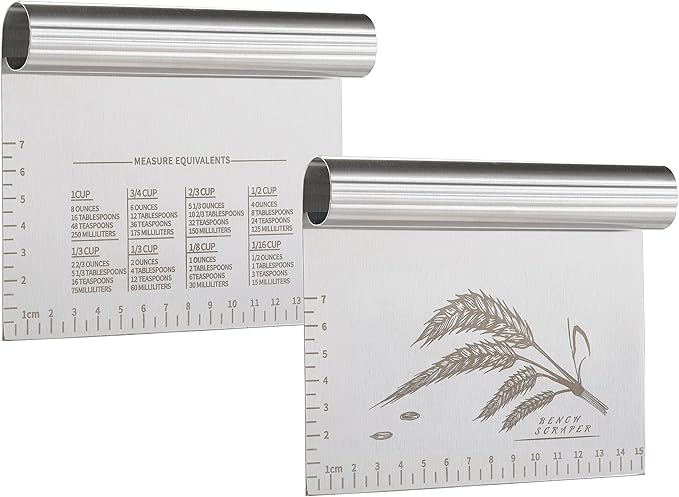 2PCS Dough Pastry Bench Cutter Scraper, OLULU Stainless Steel Kitchen Food by OLULU