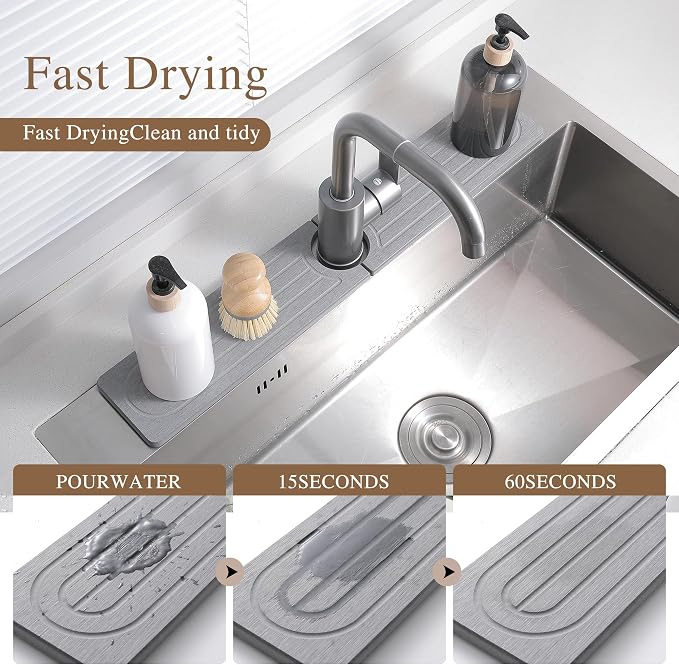 Faucet Mat for Kitchen Sink -Diatomite Stone Drying Mat for Kitchen Counter & - Image 2