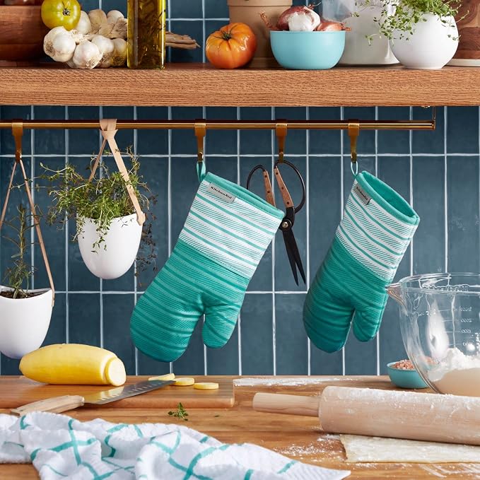 KitchenAid Albany Oven Mitt 2-Pack Set, Aqua Sky - Image 2