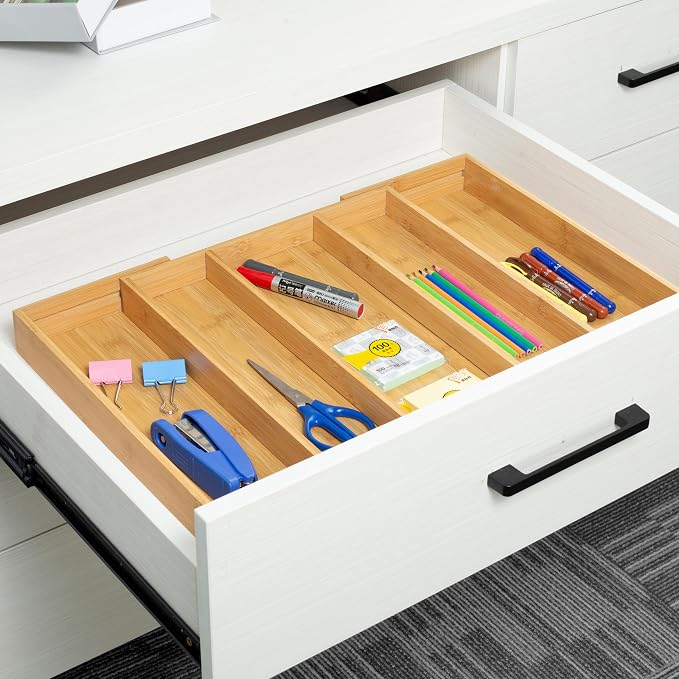 Utoplike Bamboo Expandable Kitchen Drawer Organizer, Adjustable Utensil Holder - Image 4