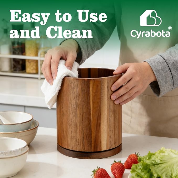 Acacia Wood Utensil Holder 360°Rotating Anti-Tip Design - Image 4