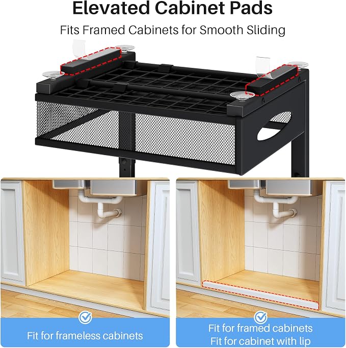 Under Sink Organizer, 2 Pack 2 Tier Pull Out Under Cabinet Organizer Shelf - Image 3