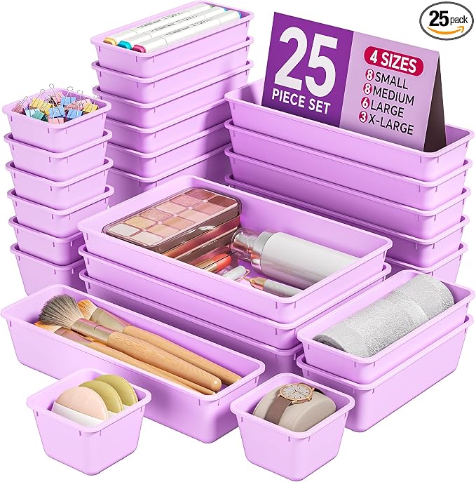 KEMETHY 25 PCS Plastic Drawer Organizers Set, 4 Sizes Vanity Organizer by KEMETHYFocusesonCreatingEfficientStorageProductswithQualityMaterials