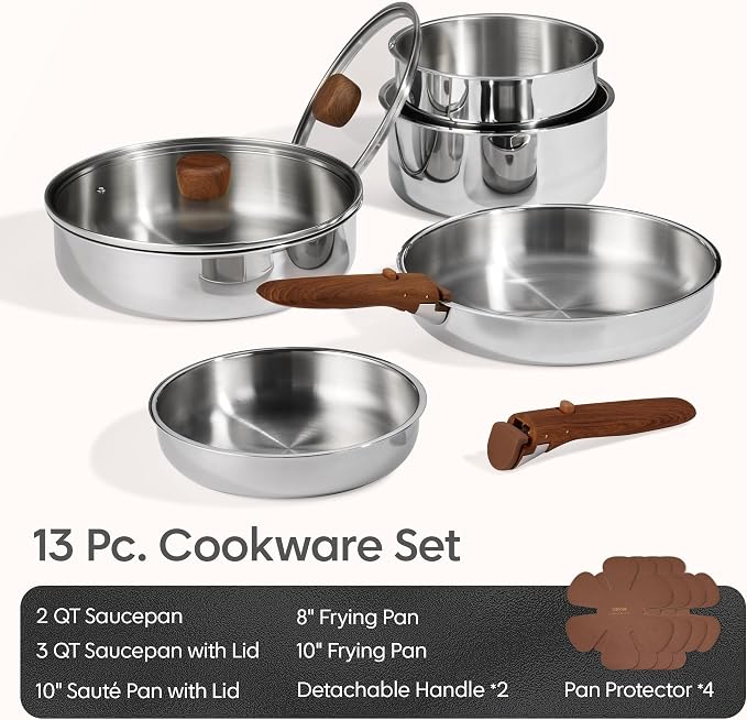 CAROTE 13 PCS Tri-Ply Stainless Steel Cookware Set - Image 2