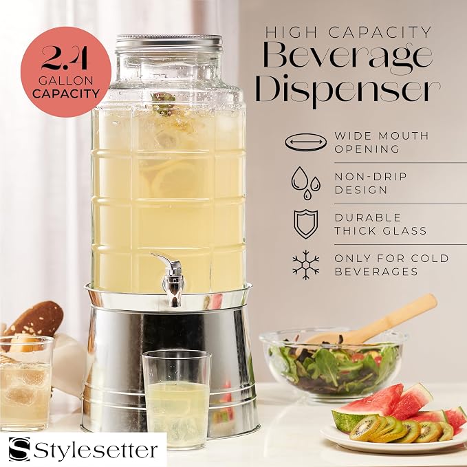 Style Setter Patchwork Beverage Dispenser Cold Drink Dispenser w/ 2.4-Gallon - Image 3