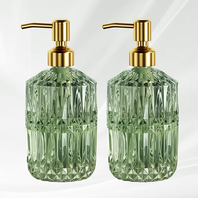 AmazerBath Soap Dispenser, 2 Pack Green Glass Soap Dispenser by AmazerBath