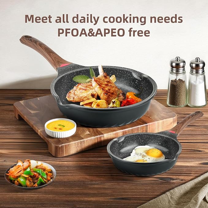 Vinchef Non Stick Frying Pans Set, Deep Frying Pan & Saute Skillet, PFAS PFOA & - Image 2