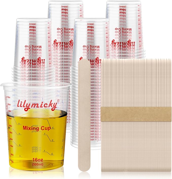 16 oz Plastic Mixing Cups, 100 Pack 16 oz Disposable Measuring Cups by Lilymicky
