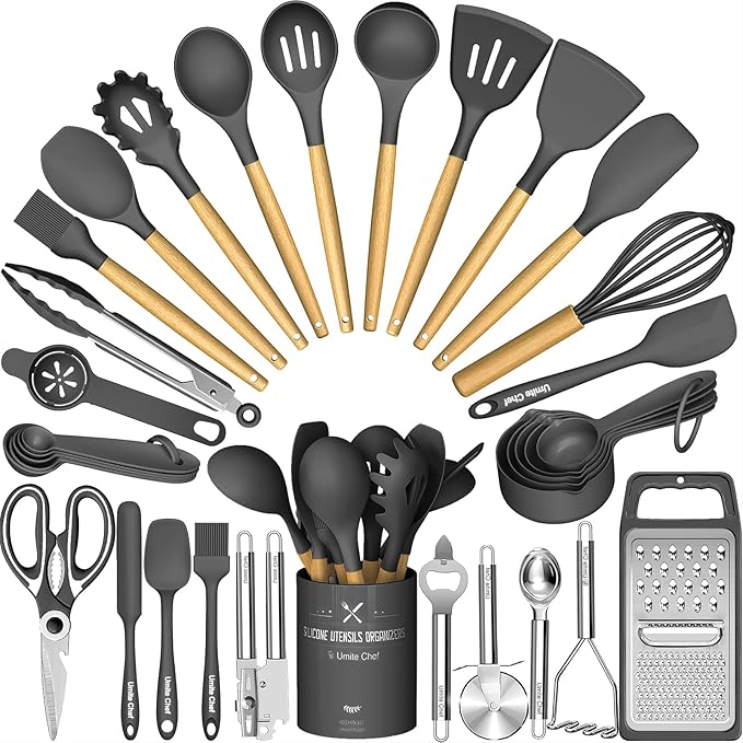 Umite Chef Silicone Kitchen Utensil Set, Wood Handles by UmiteChef