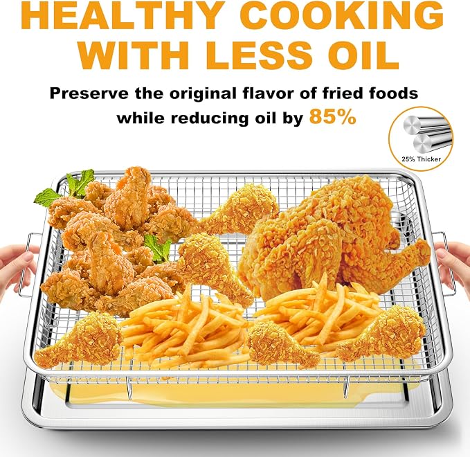 Air Fryer Basket for Oven, 2 Pack Large Air Fryer Basket and Tray Stainless - Image 2