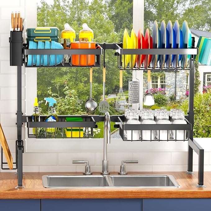 YKLSLH 4 Baskets Over The Sink Dish Drying Rack, Extendable Large Capacity Sink - Image 7