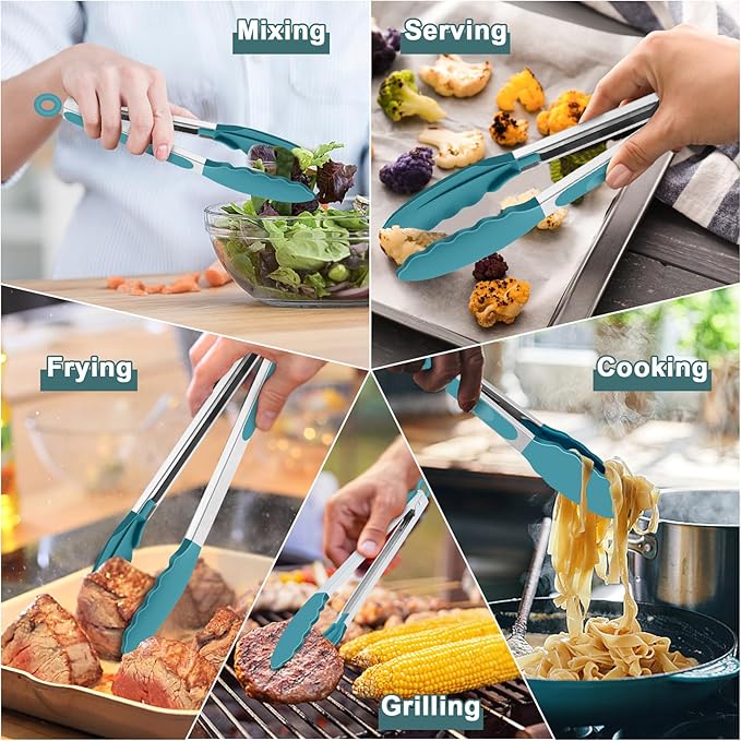 TeamFar Kitchen Tongs, Heat Resistant Silicone Tongs, Locking Design & - Image 7