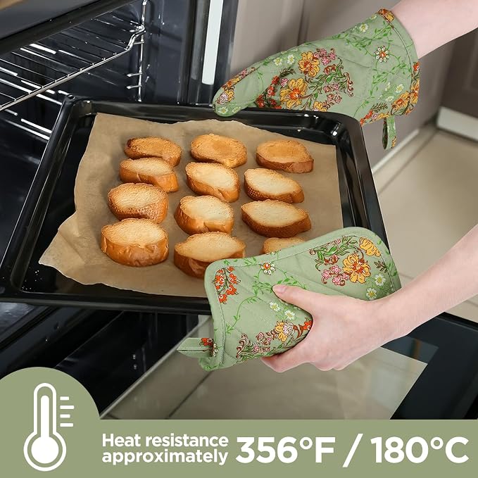 BONTHEE Oven Gloves Heat Resistant Potholder Set Oven Gloves - Image 3