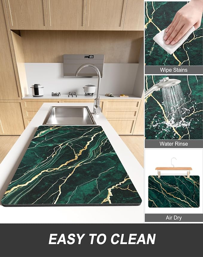 Rnivvi Dish Drying Mat for Kitchen Counter, 12 x 19" Cute Marble Super - Image 6