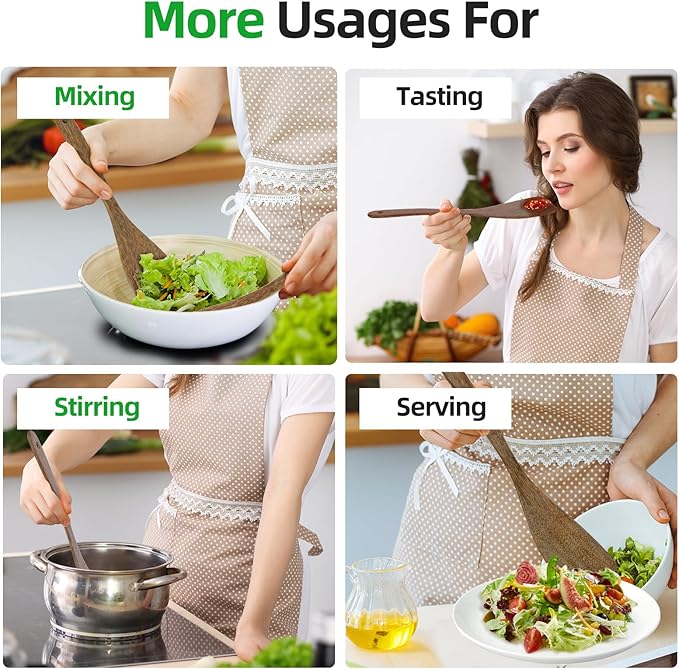 Ecavria 2PCS Wooden Spatula, 12.8IN Wooden Flat Frying Spatulas, Long Handle - Image 3