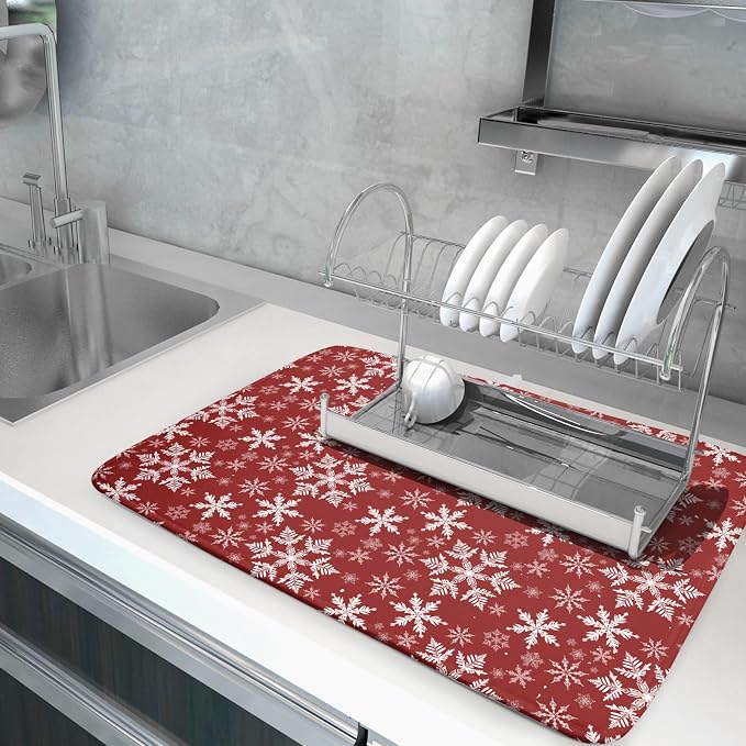 Christmas Dish Drying Mat for Kitchen Counter 24x18 Inch Xmas Snowflake Drying - Image 2
