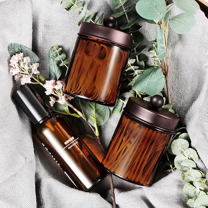 Amber Glass Qtip Holder, Apothecary Jars - Image 5