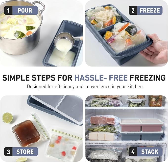 Silicone Freezer Tray with Lid Soup Freezer Container Molds with Steel - Image 6